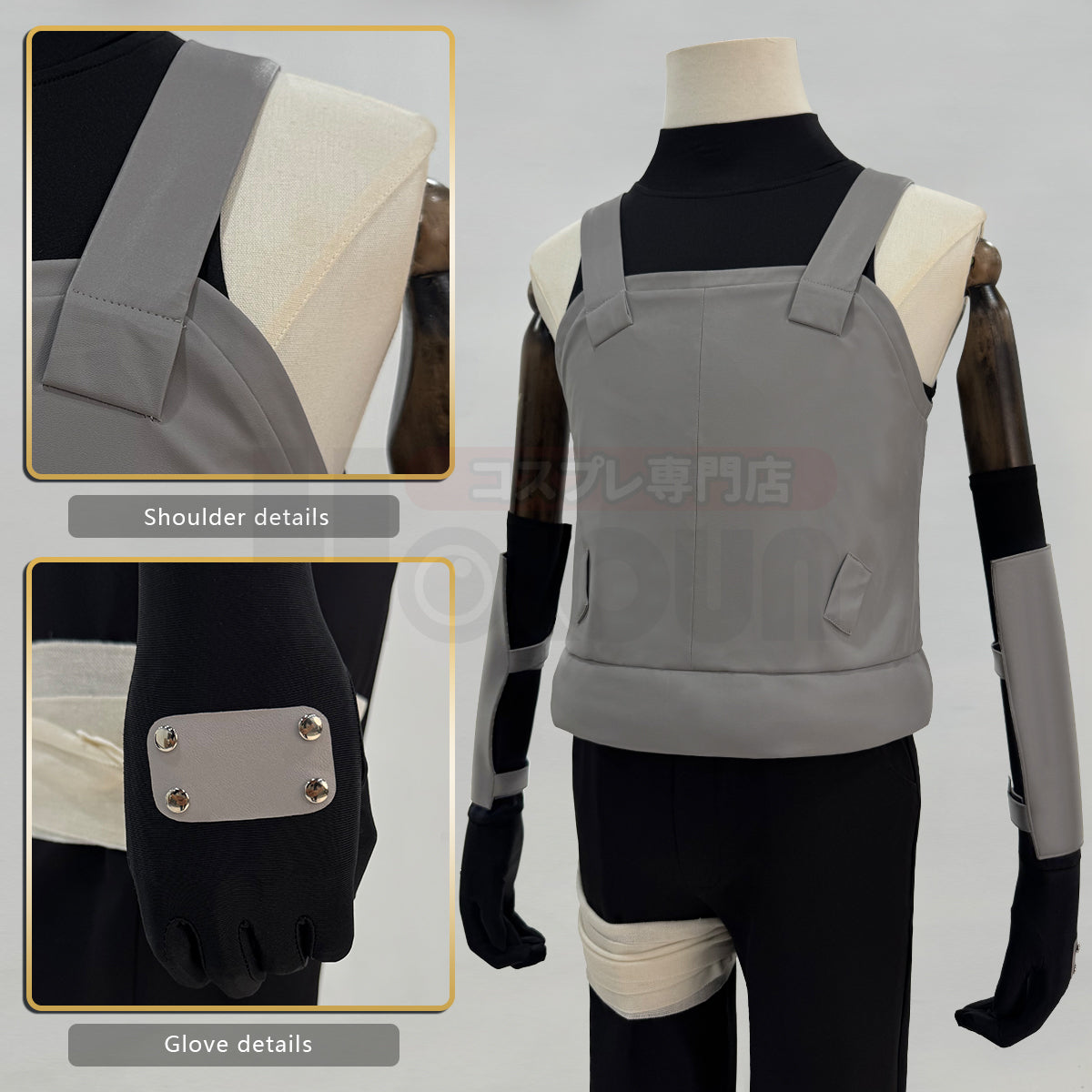 YOO Anime Hatake Kakashi Anbu Cosplay Costume Faux Leather Vest Sleeveless T-shirt Pants Pouch Gloves Bandage Cos Convention thumbnail 5