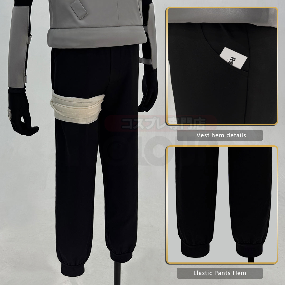 YOO Anime Hatake Kakashi Anbu Cosplay Costume Faux Leather Vest Sleeveless T-shirt Pants Pouch Gloves Bandage Cos Convention thumbnail 6