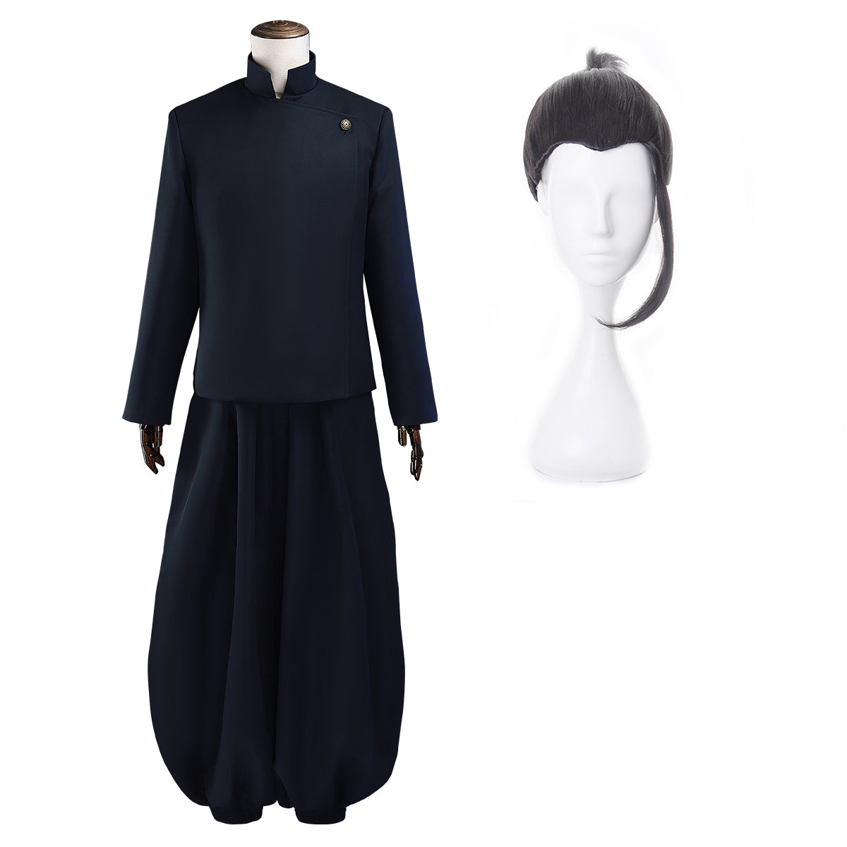 YOO Jujutsu JJK Manga Anime Suguru Geto Cosplay Costume Wig Dark Blue Jacket Pants Uniform Rose Net Synthetic Fiber Halloween thumbnail 2