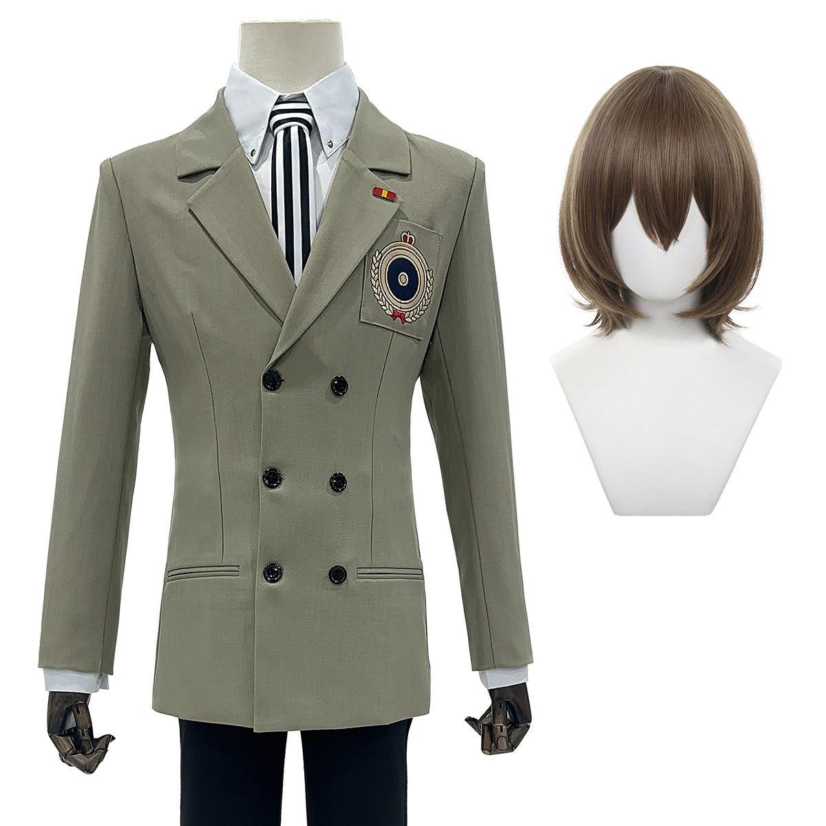 YOO P5 Game Akechi Goro Cosplay Costume Wig Detective Uniform Embroidery Suit Shirt Pants Tie Gloves Daily Wear Cos Halloween thumbnail 2