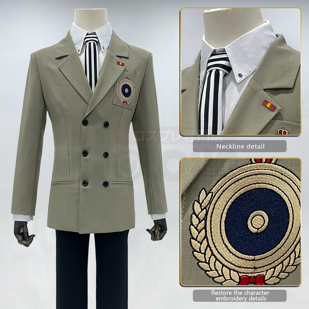 YOO P5 Game Akechi Goro Cosplay Costume Wig Detective Uniform Embroidery Suit Shirt Pants Tie Gloves Daily Wear Cos Halloween thumbnail 5
