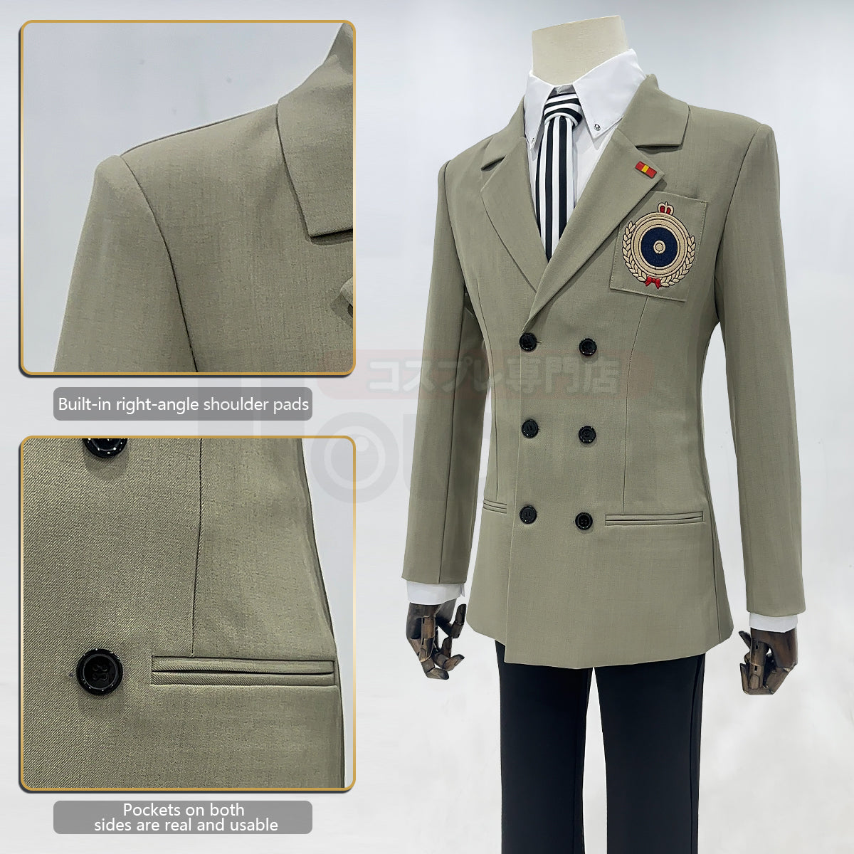 YOO P5 Game Akechi Goro Cosplay Costume Wig Detective Uniform Embroidery Suit Shirt Pants Tie Gloves Daily Wear Cos Halloween thumbnail 6