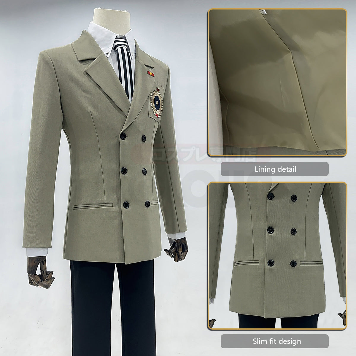 YOO P5 Game Akechi Goro Cosplay Costume Wig Detective Uniform Embroidery Suit Shirt Pants Tie Gloves Daily Wear Cos Halloween thumbnail 7