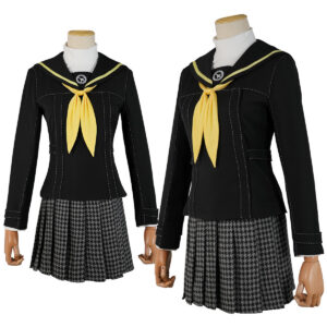 YOO P4 Game Kujikawa Rise Cosplay Costume Embroidery School Badge Suit Plaid Pattern Skirt White Shirt Yellow Tie Daily Wear