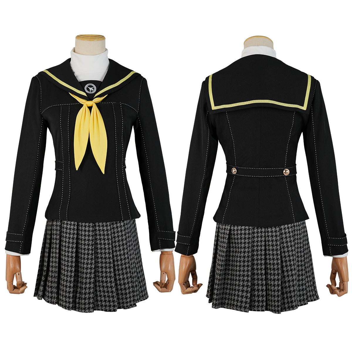 YOO P4 Game Kujikawa Rise Cosplay Costume Embroidery School Badge Suit Plaid Pattern Skirt White Shirt Yellow Tie Daily Wear thumbnail 3