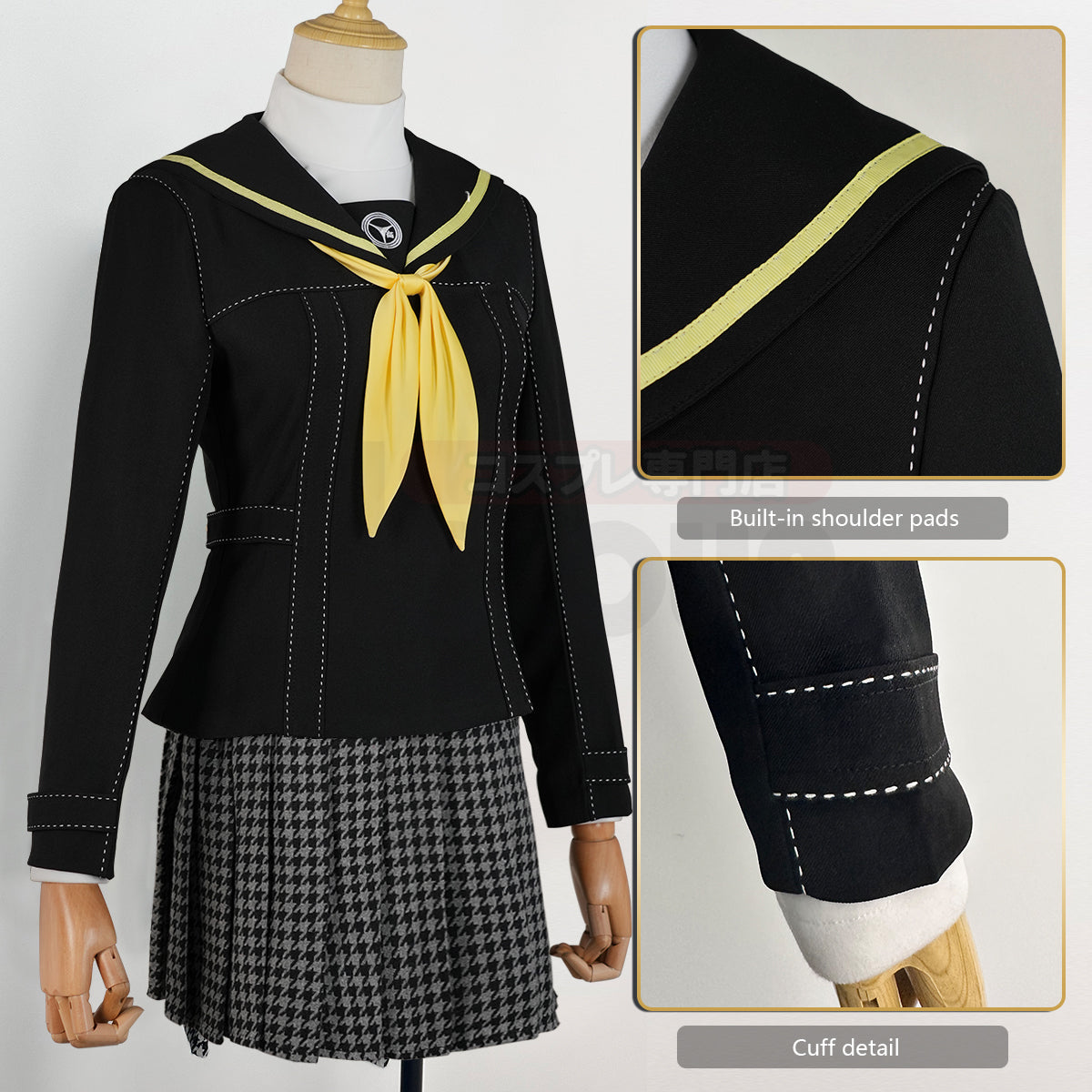 YOO P4 Game Kujikawa Rise Cosplay Costume Embroidery School Badge Suit Plaid Pattern Skirt White Shirt Yellow Tie Daily Wear thumbnail 7