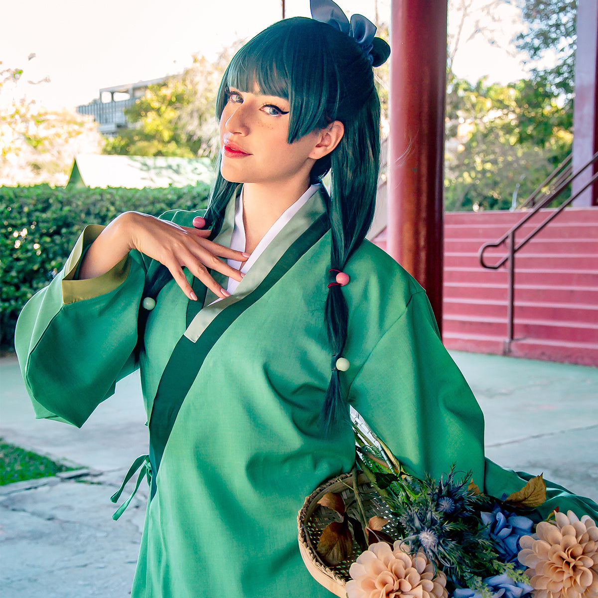 YOO The Apothecary Anime Maomao Cosplay Costume Wig Elastic Skirt Green Top Rose Net Synthetic Fiber Cos Convention Gift thumbnail 3