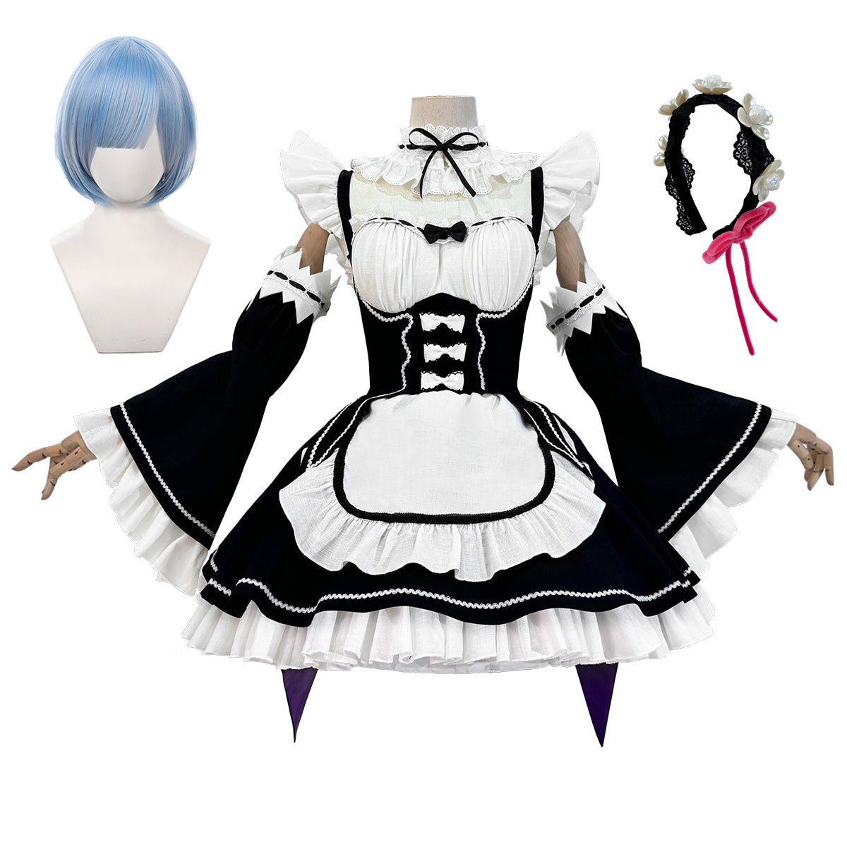 YOO Re:Life In A Different World From Zero Anime Rem Cosplay Costume Wig Lolita Maid Dress Black White Halloween Christmas