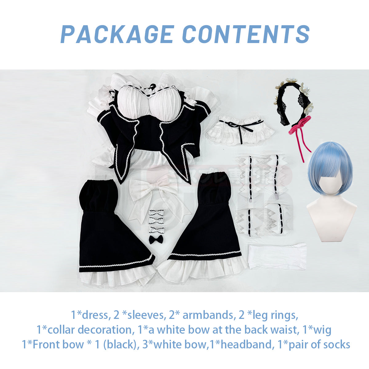 YOO Re:Life In A Different World From Zero Anime Rem Cosplay Costume Wig Lolita Maid Dress Black White Halloween Christmas thumbnail 10