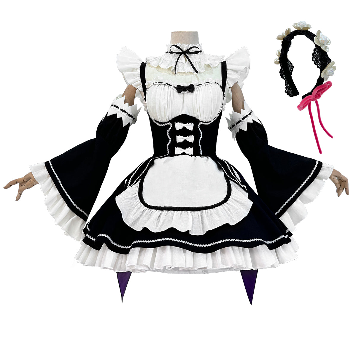 YOO Re:Life In A Different World From Zero Anime Rem Cosplay Costume Wig Lolita Maid Dress Black White Halloween Christmas thumbnail 2