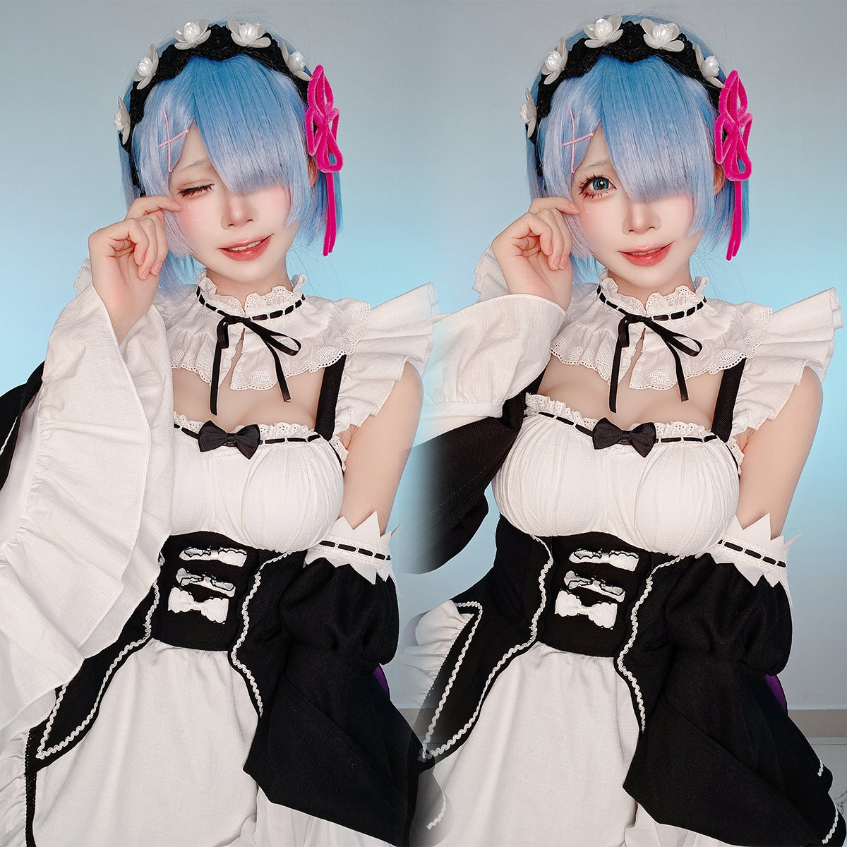 YOO Re:Life In A Different World From Zero Anime Rem Cosplay Costume Wig Lolita Maid Dress Black White Halloween Christmas thumbnail 3