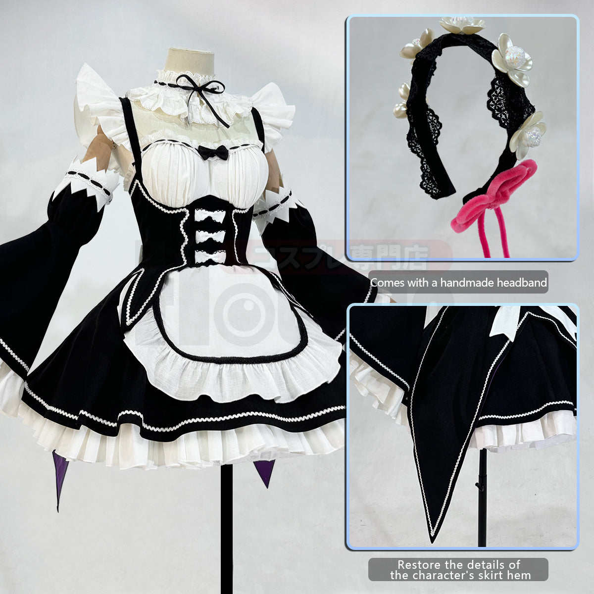 YOO Re:Life In A Different World From Zero Anime Rem Cosplay Costume Wig Lolita Maid Dress Black White Halloween Christmas thumbnail 5