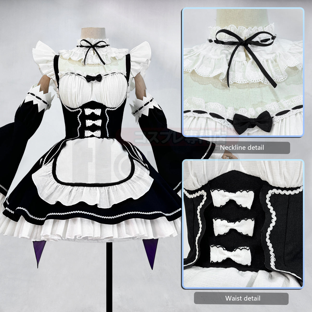 YOO Re:Life In A Different World From Zero Anime Rem Cosplay Costume Wig Lolita Maid Dress Black White Halloween Christmas thumbnail 6