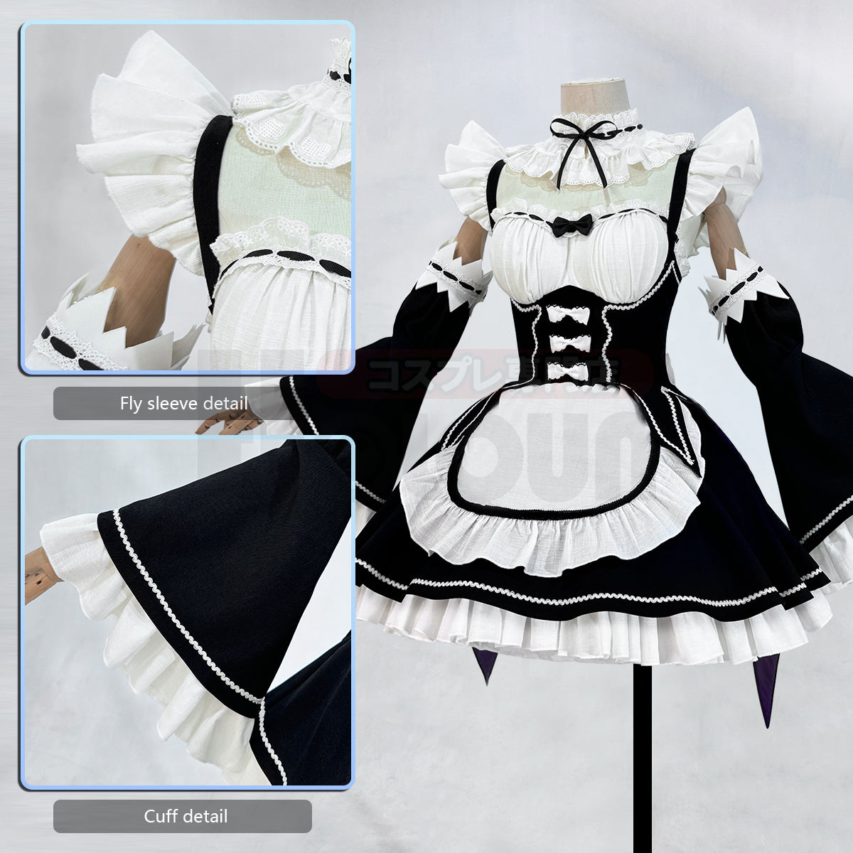 YOO Re:Life In A Different World From Zero Anime Rem Cosplay Costume Wig Lolita Maid Dress Black White Halloween Christmas thumbnail 7