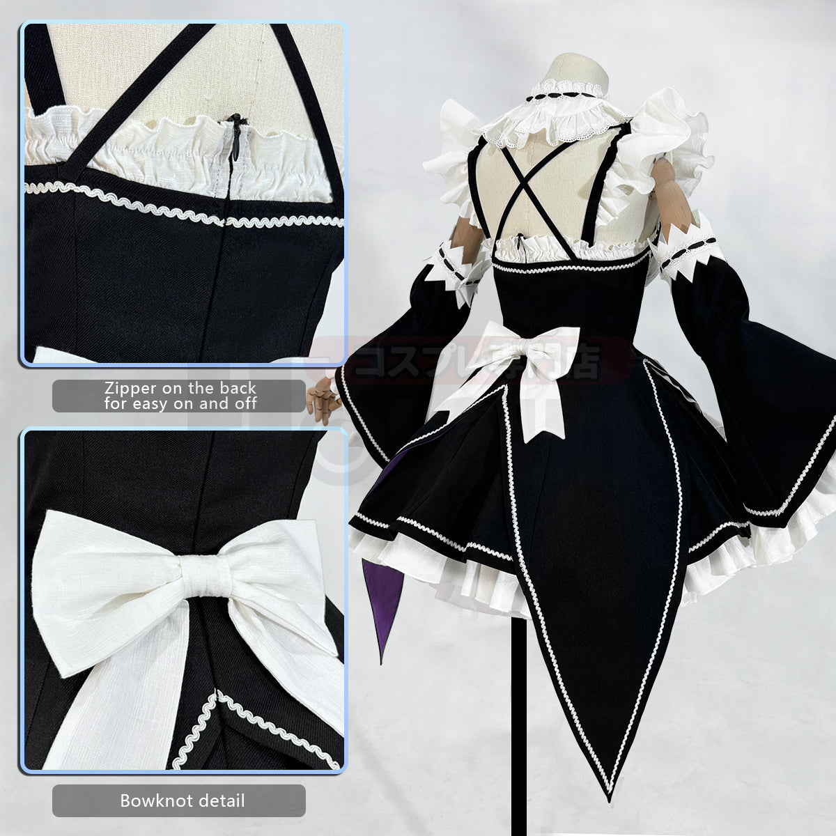 YOO Re:Life In A Different World From Zero Anime Rem Cosplay Costume Wig Lolita Maid Dress Black White Halloween Christmas thumbnail 8