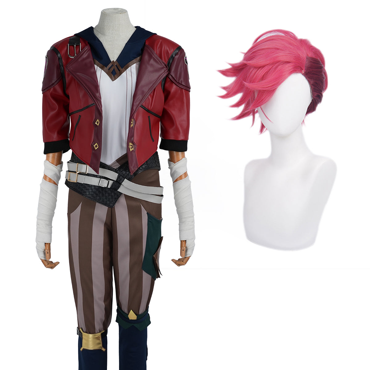 Pre-sale YOO LOL Game Vi The Piltover Enforce Cosplay Costume Wig Faux Leather Jacket  Halloween Christmas Convention Pants Vest thumbnail 3