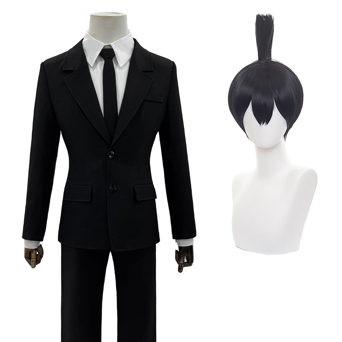 YOO Chainsaw Anime Denji Hayakawa Aki Cosplay Costume Wig Halloween Christmas Convention Black Suit Shirt Pant Tie Daily thumbnail 5