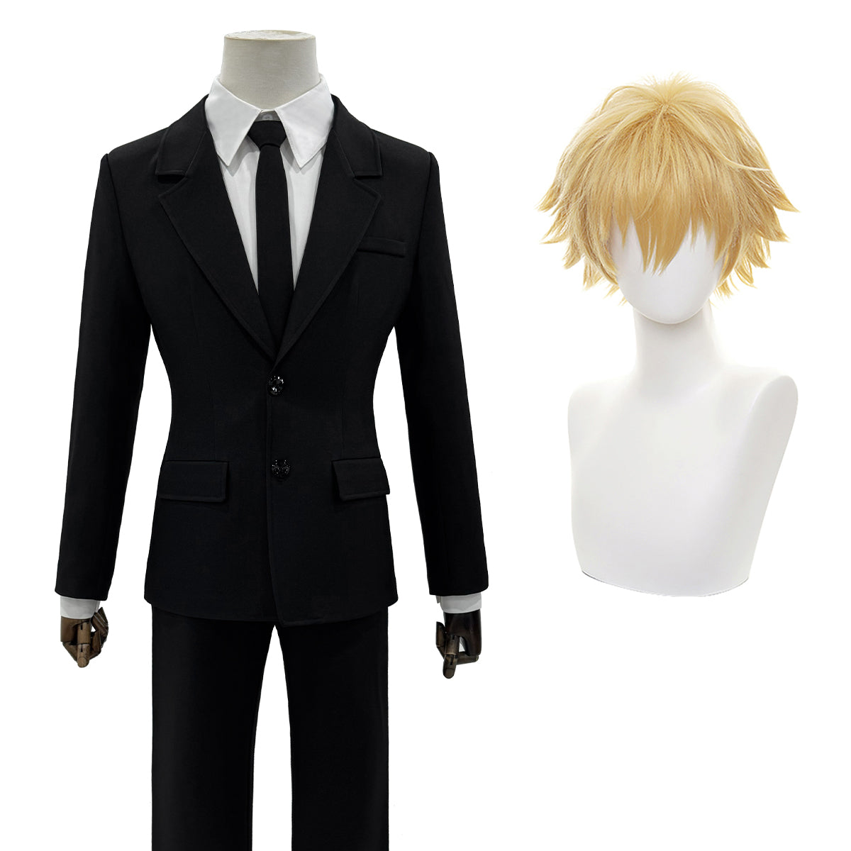 YOO Chainsaw Anime Denji Hayakawa Aki Cosplay Costume Wig Halloween Christmas Convention Black Suit Shirt Pant Tie Daily thumbnail 6