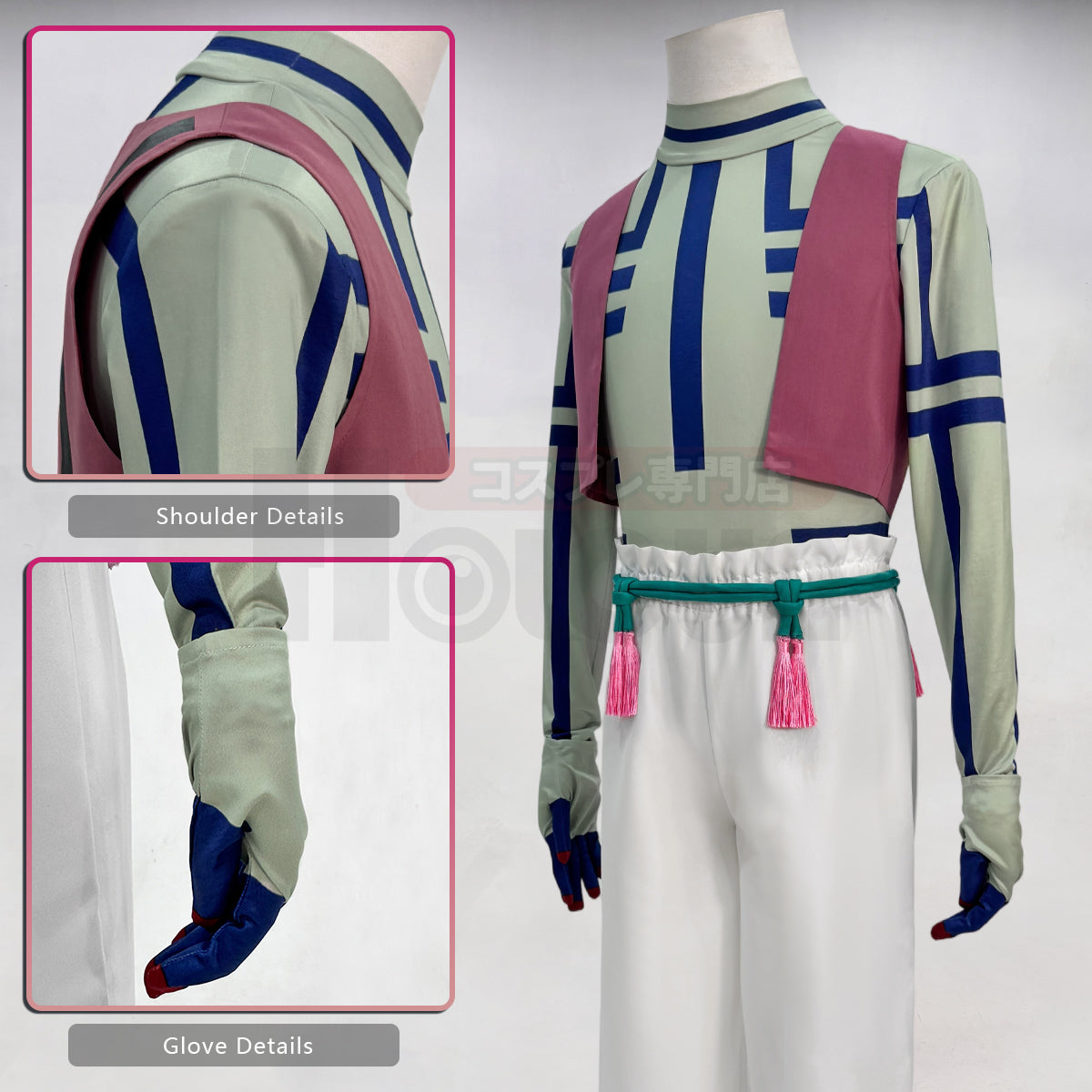 YOO Anime Akaza Hakuji Cosplay Costume Convention Halloween Christmas T-shirt Vest Pants Gloves thumbnail 5