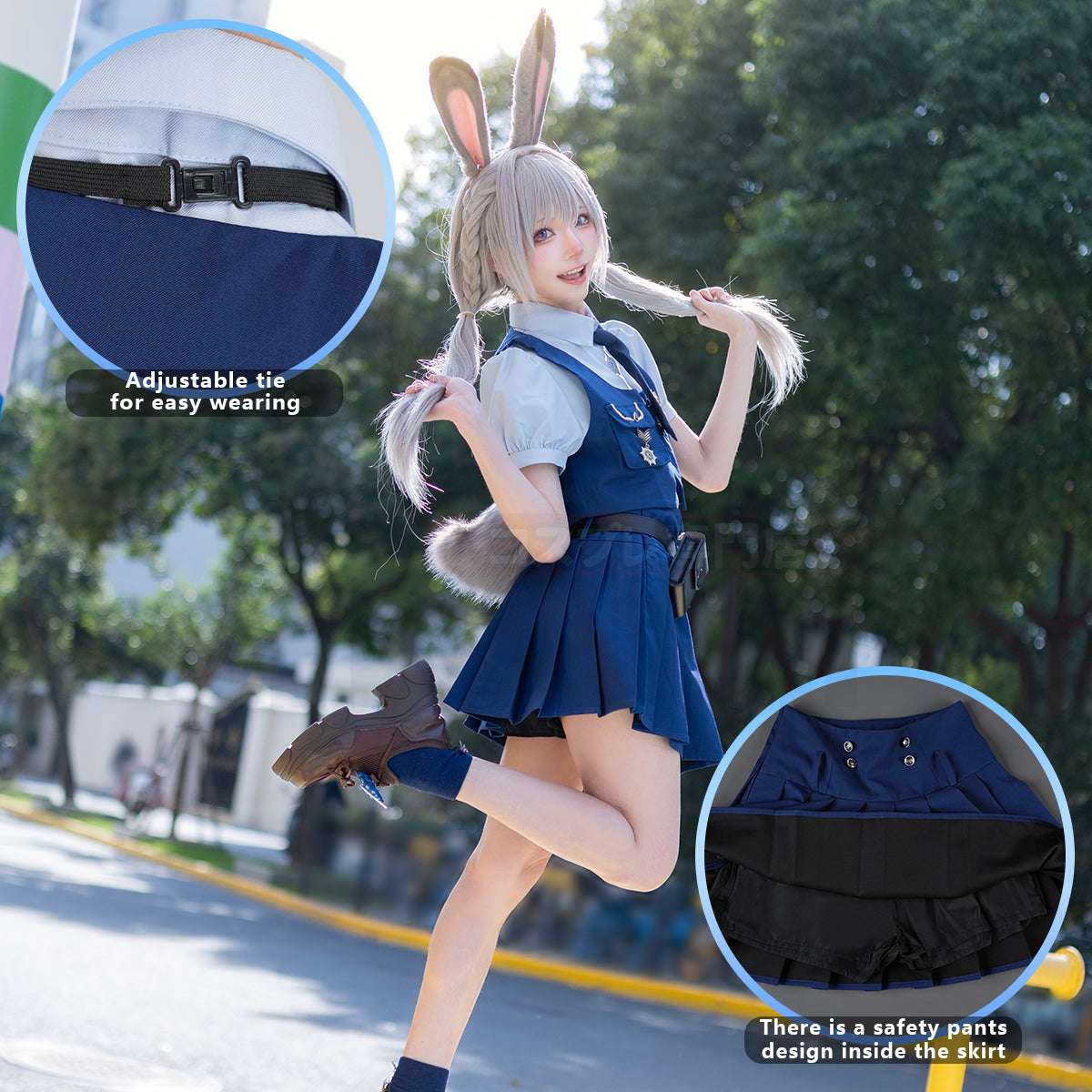 YOO Zoo Movie Judith Hopps Cosplay Costume Blue Vest Shirt Skirt Halloween Christmas Animation Convention Adult Daily Wear thumbnail 10