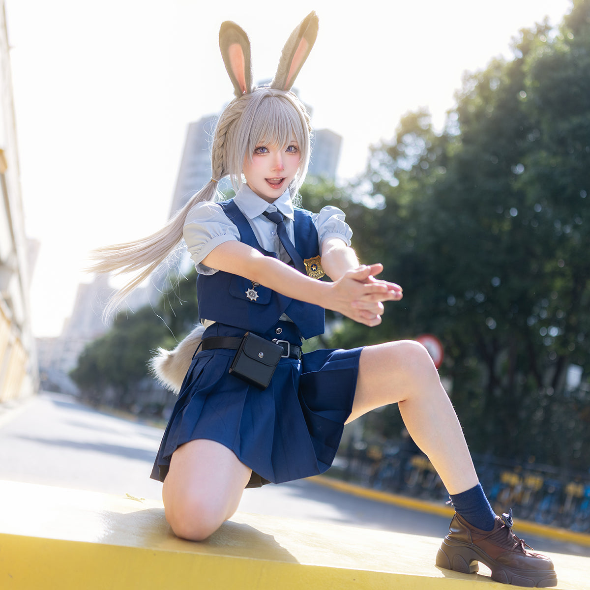 YOO Zoo Movie Judith Hopps Cosplay Costume Blue Vest Shirt Skirt Halloween Christmas Animation Convention Adult Daily Wear thumbnail 5