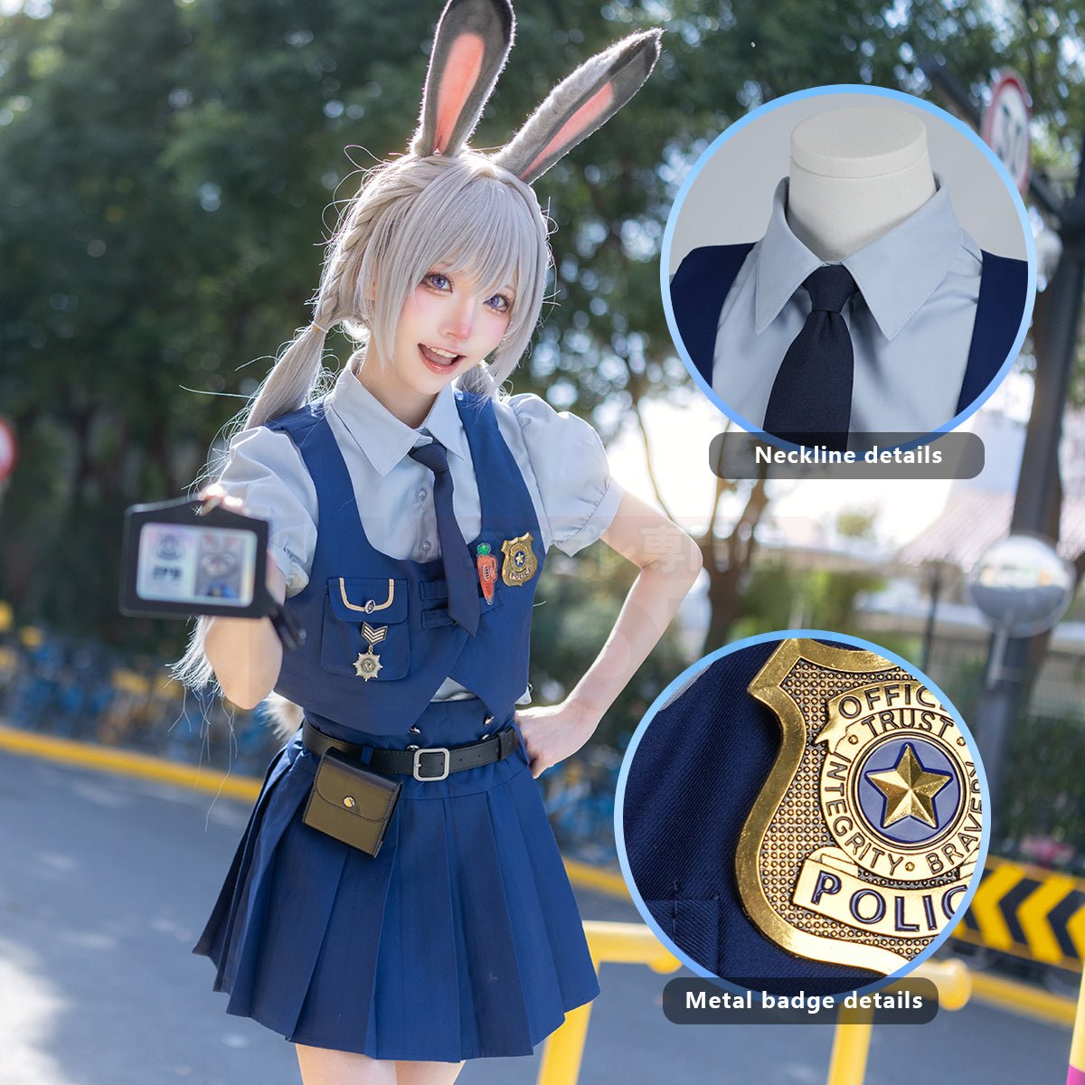 YOO Zoo Movie Judith Hopps Cosplay Costume Blue Vest Shirt Skirt Halloween Christmas Animation Convention Adult Daily Wear thumbnail 7