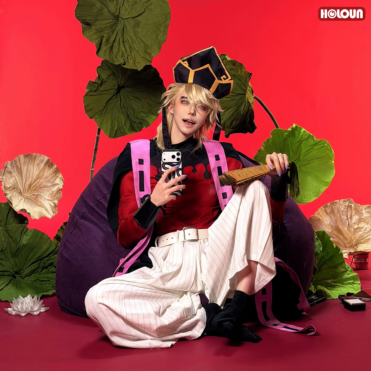 YOO Anime Douma Cosplay Costume Wig Hat Cloak Top Pants Belt Gloves Halloween Christmas Animation Convention Unisex thumbnail 3