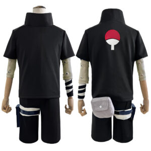 YOO Anime Uchiha Sasuke Cosplay Costume Black Top Shorts Waist Bag Animation Convention Adult Unisex Halloween Christmas