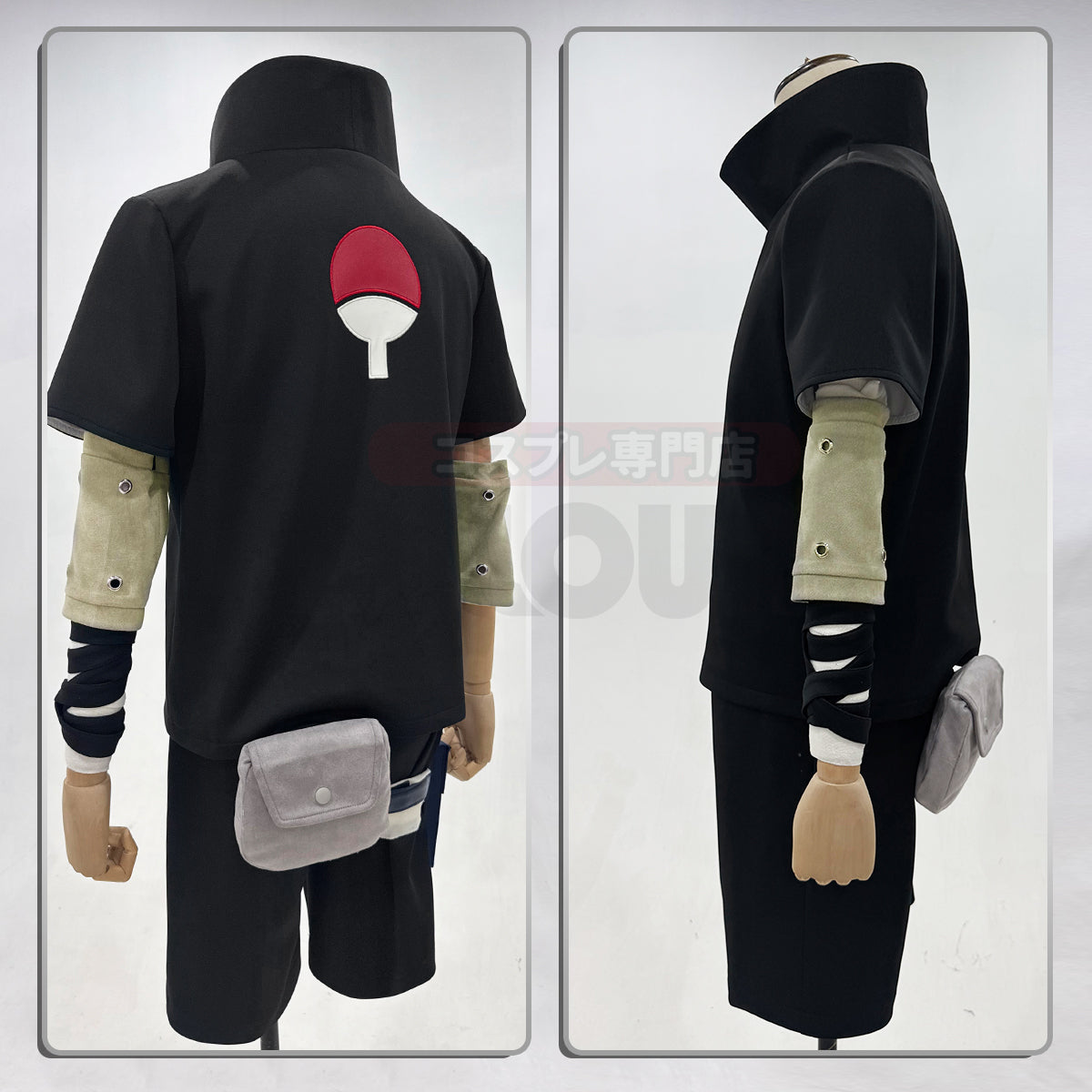 YOO Anime Uchiha Sasuke Cosplay Costume Black Top Shorts Waist Bag Animation Convention Adult Unisex Halloween Christmas thumbnail 10