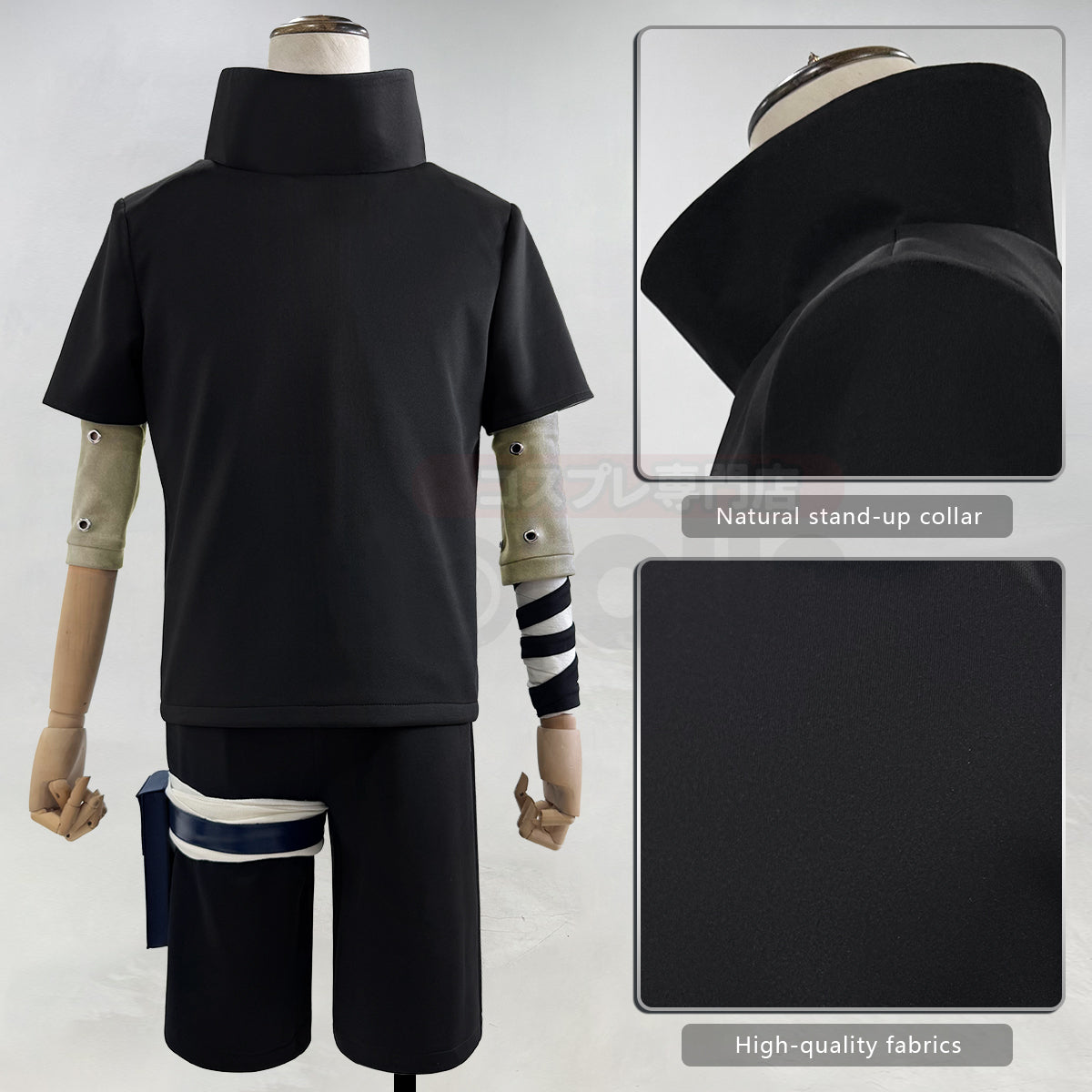 YOO Anime Uchiha Sasuke Cosplay Costume Black Top Shorts Waist Bag Animation Convention Adult Unisex Halloween Christmas thumbnail 6
