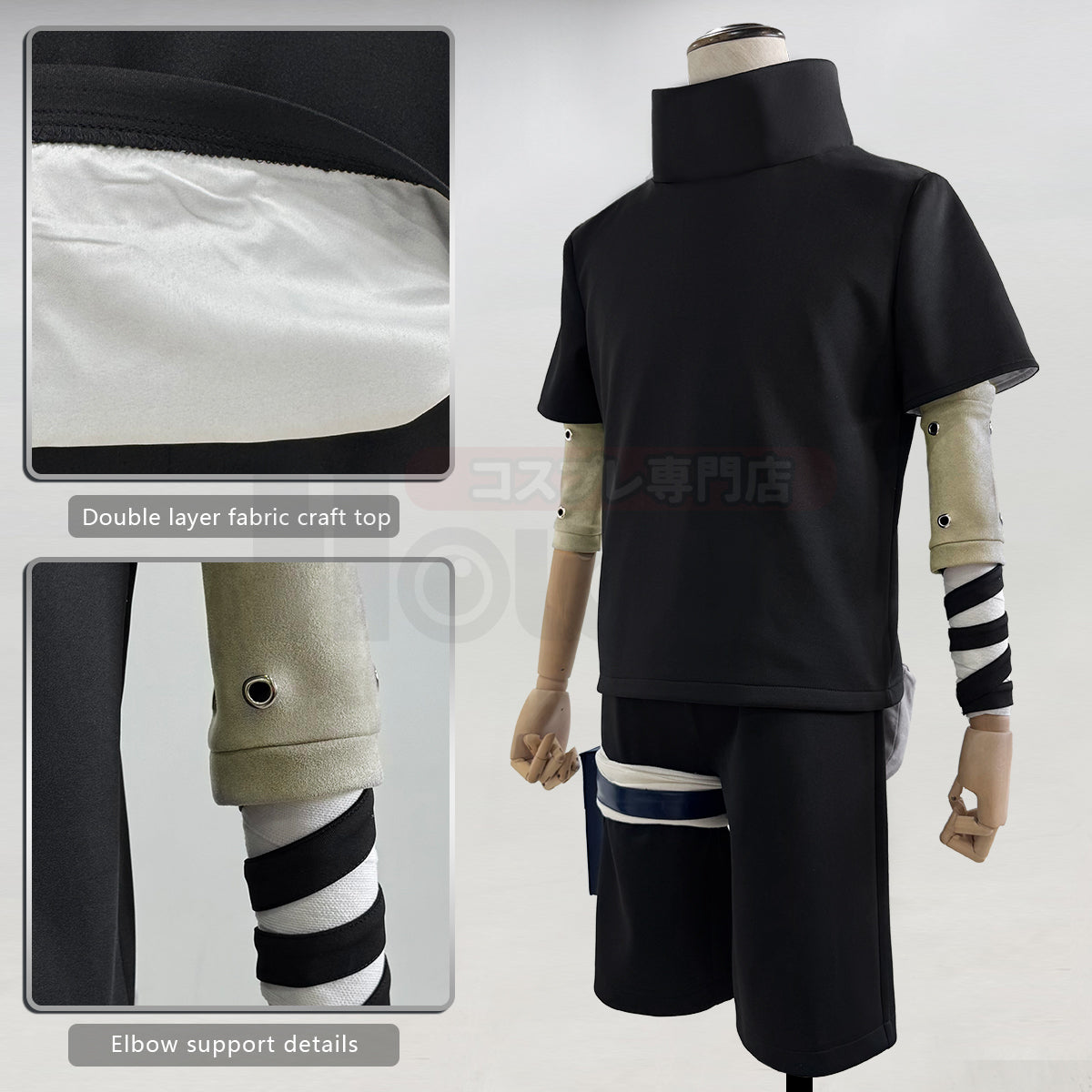 YOO Anime Uchiha Sasuke Cosplay Costume Black Top Shorts Waist Bag Animation Convention Adult Unisex Halloween Christmas thumbnail 7