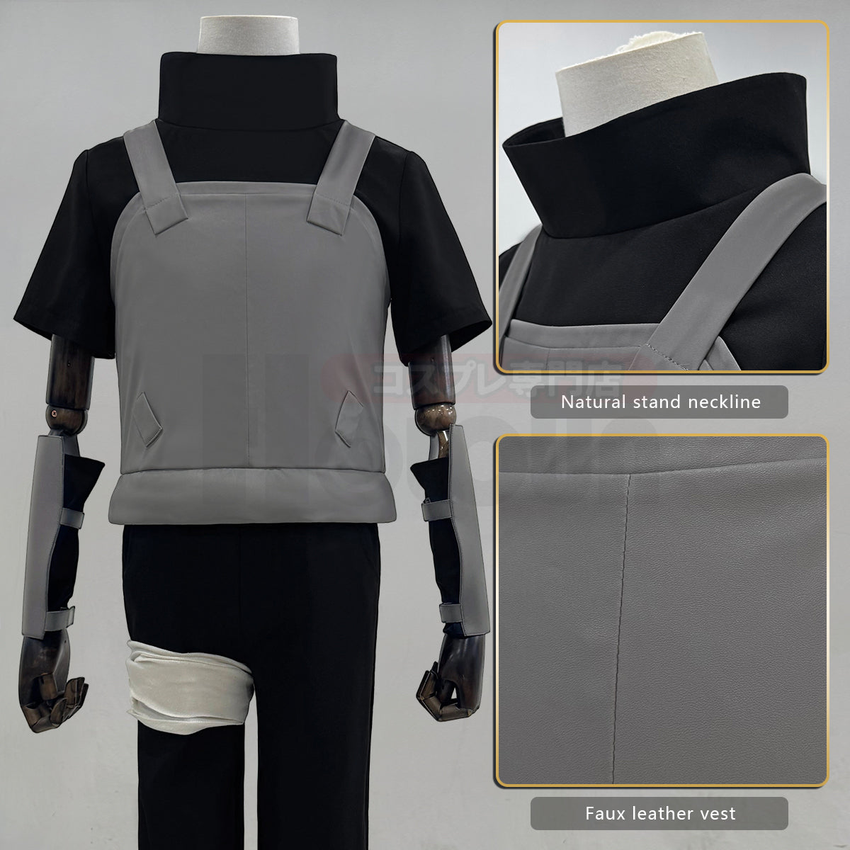 YOO Anime Uchiha Itachi Anbu Cosplay Costume Faux Leather Vest Short Sleeve T-shirt Pants Bandage Cos Convention Gift thumbnail 4