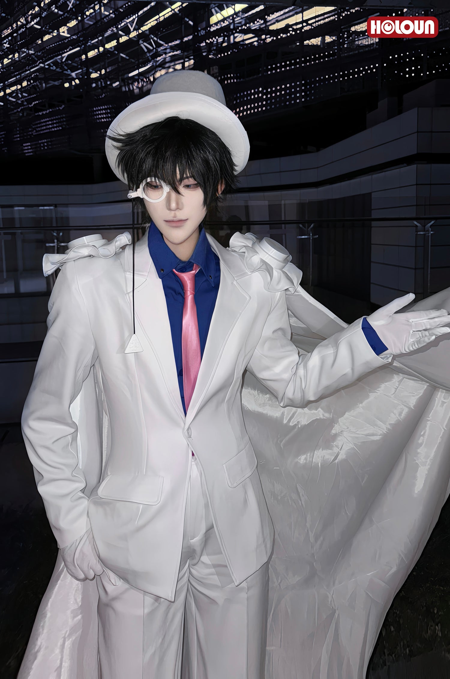 YOO Anime Kuroba Kaito cosplay Costume White Cloak Suit Pants Dark Blue Shirt Red Tie Halloween Christmas thumbnail 4