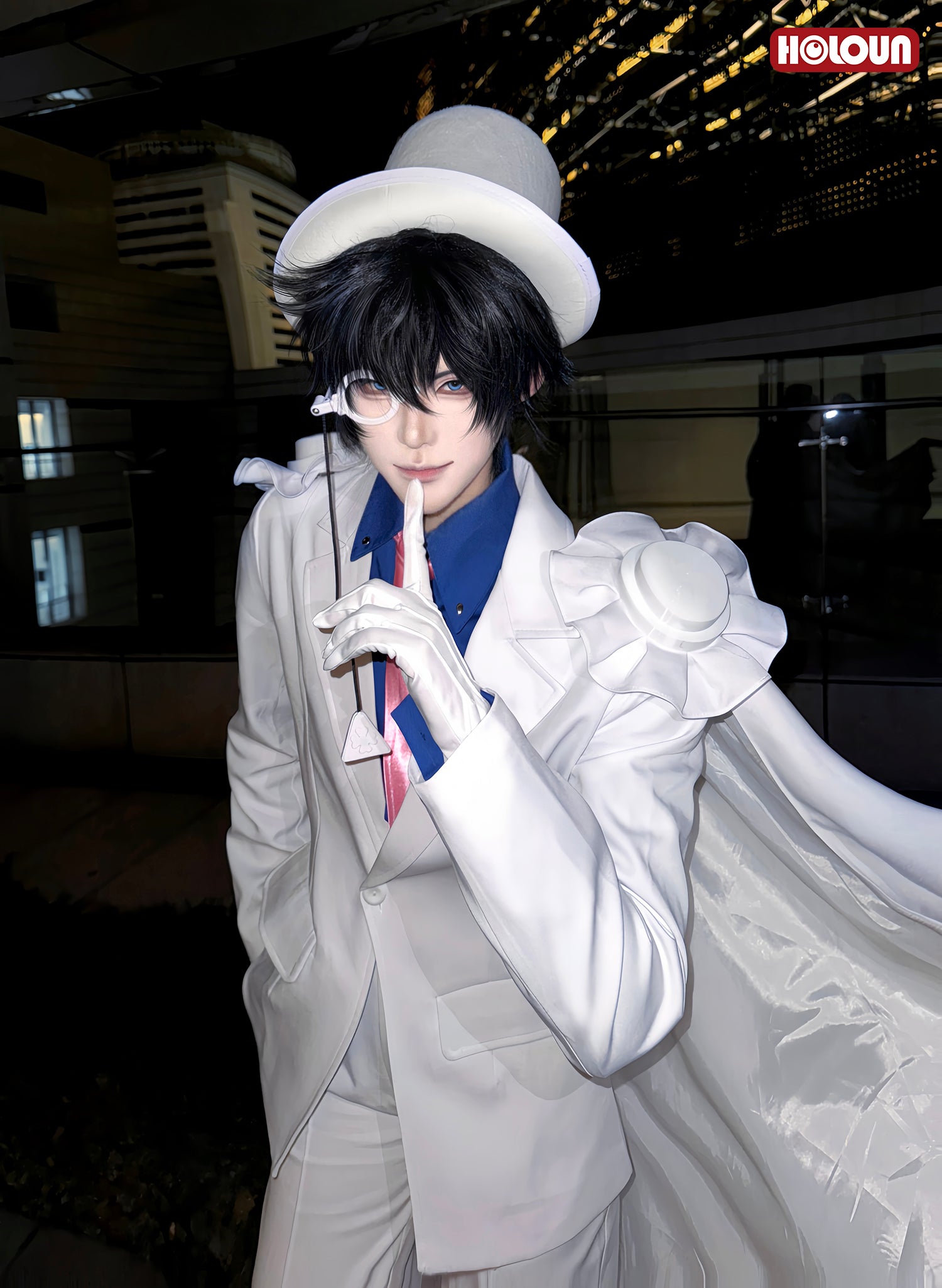 YOO Anime Kuroba Kaito cosplay Costume White Cloak Suit Pants Dark Blue Shirt Red Tie Halloween Christmas thumbnail 5