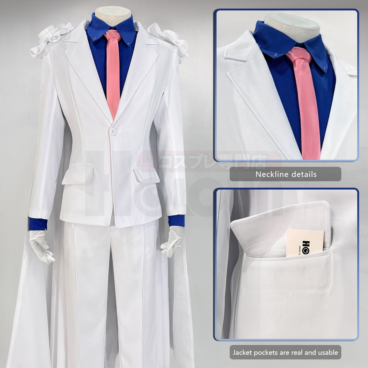 YOO Anime Kuroba Kaito cosplay Costume White Cloak Suit Pants Dark Blue Shirt Red Tie Halloween Christmas thumbnail 7