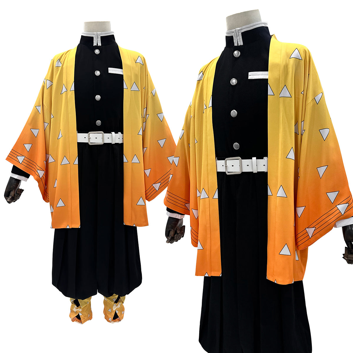 YOO Anime Agatsuma Zenitsu Cosplay Costume Wig Haori Embroidery Top Elastic Pants Belt Rose Net Cos Halloween Christmas Gift