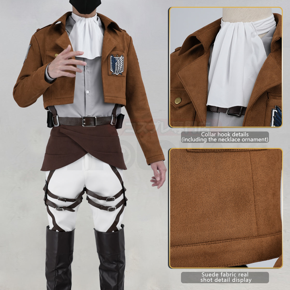Pre-sale YOO Anime Levi Ackerman Eren Jaeger Cosplay Costume Embroidery Jacket T-shirt Pants Belt Convention Halloween Christmas thumbnail 14