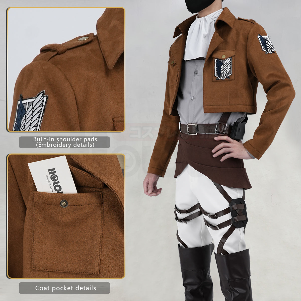 Pre-sale YOO Anime Levi Ackerman Eren Jaeger Cosplay Costume Embroidery Jacket T-shirt Pants Belt Convention Halloween Christmas thumbnail 15