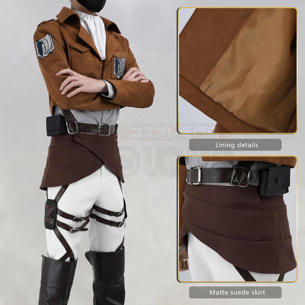 Pre-sale YOO Anime Levi Ackerman Eren Jaeger Cosplay Costume Embroidery Jacket T-shirt Pants Belt Convention Halloween Christmas thumbnail 16