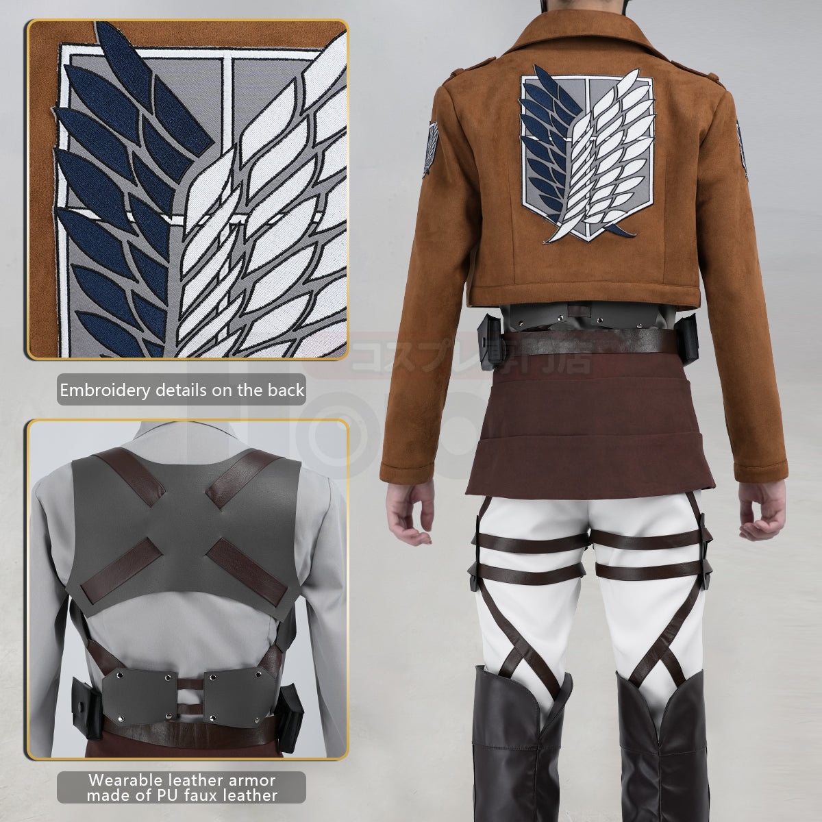 Pre-sale YOO Anime Levi Ackerman Eren Jaeger Cosplay Costume Embroidery Jacket T-shirt Pants Belt Convention Halloween Christmas thumbnail 19