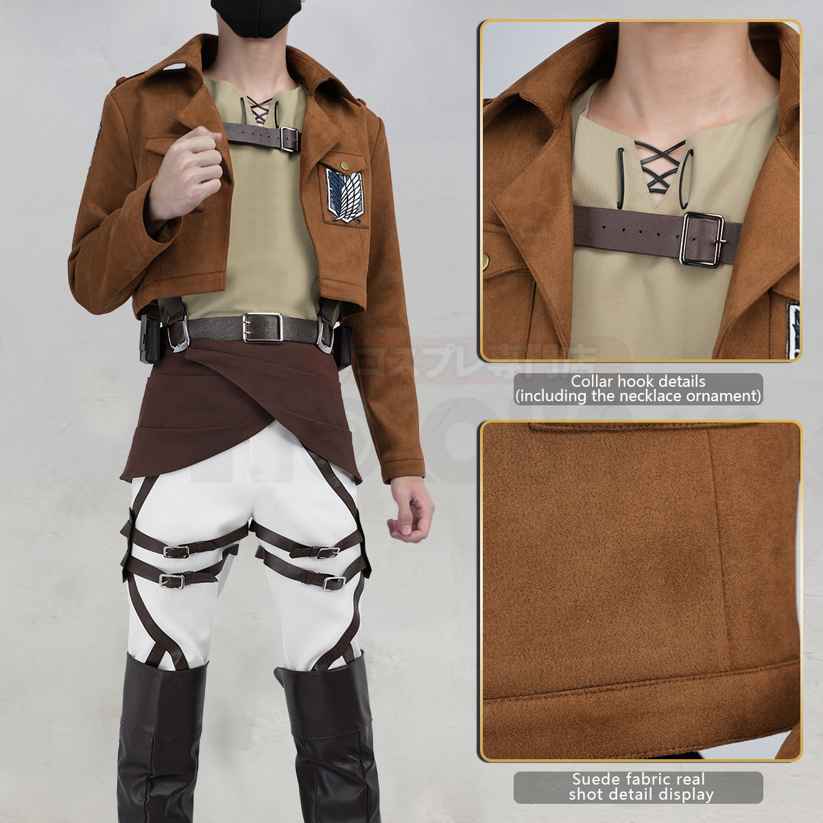 Pre-sale YOO Anime Levi Ackerman Eren Jaeger Cosplay Costume Embroidery Jacket T-shirt Pants Belt Convention Halloween Christmas thumbnail 4