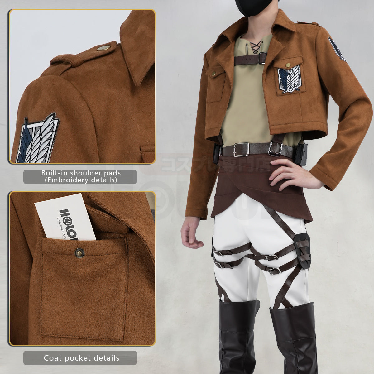 Pre-sale YOO Anime Levi Ackerman Eren Jaeger Cosplay Costume Embroidery Jacket T-shirt Pants Belt Convention Halloween Christmas thumbnail 5