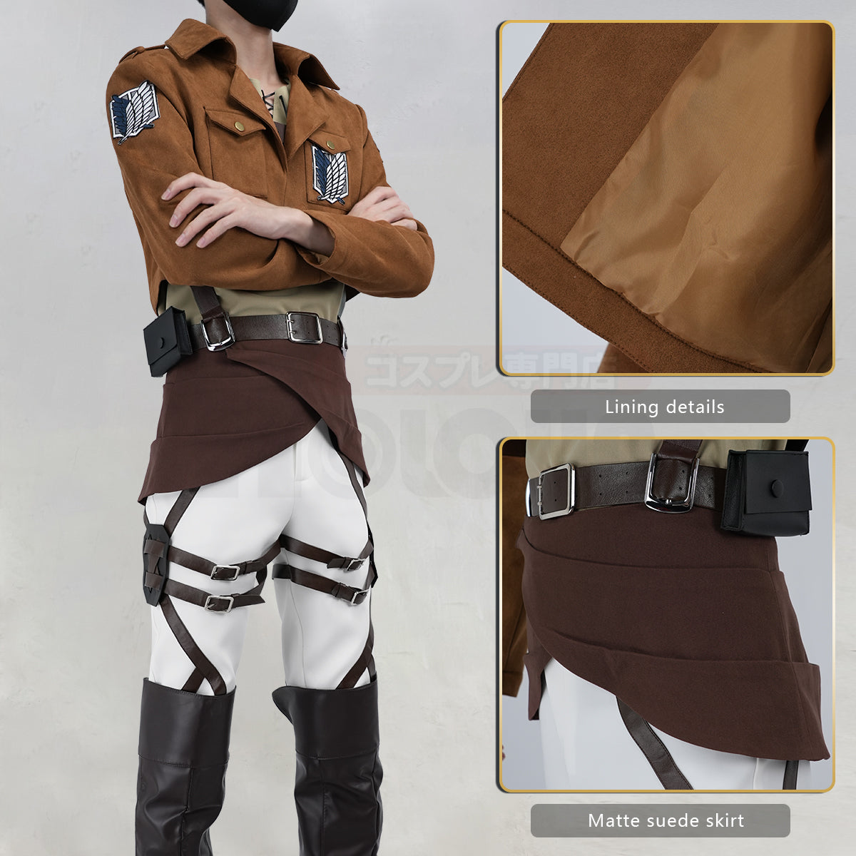 Pre-sale YOO Anime Levi Ackerman Eren Jaeger Cosplay Costume Embroidery Jacket T-shirt Pants Belt Convention Halloween Christmas thumbnail 6