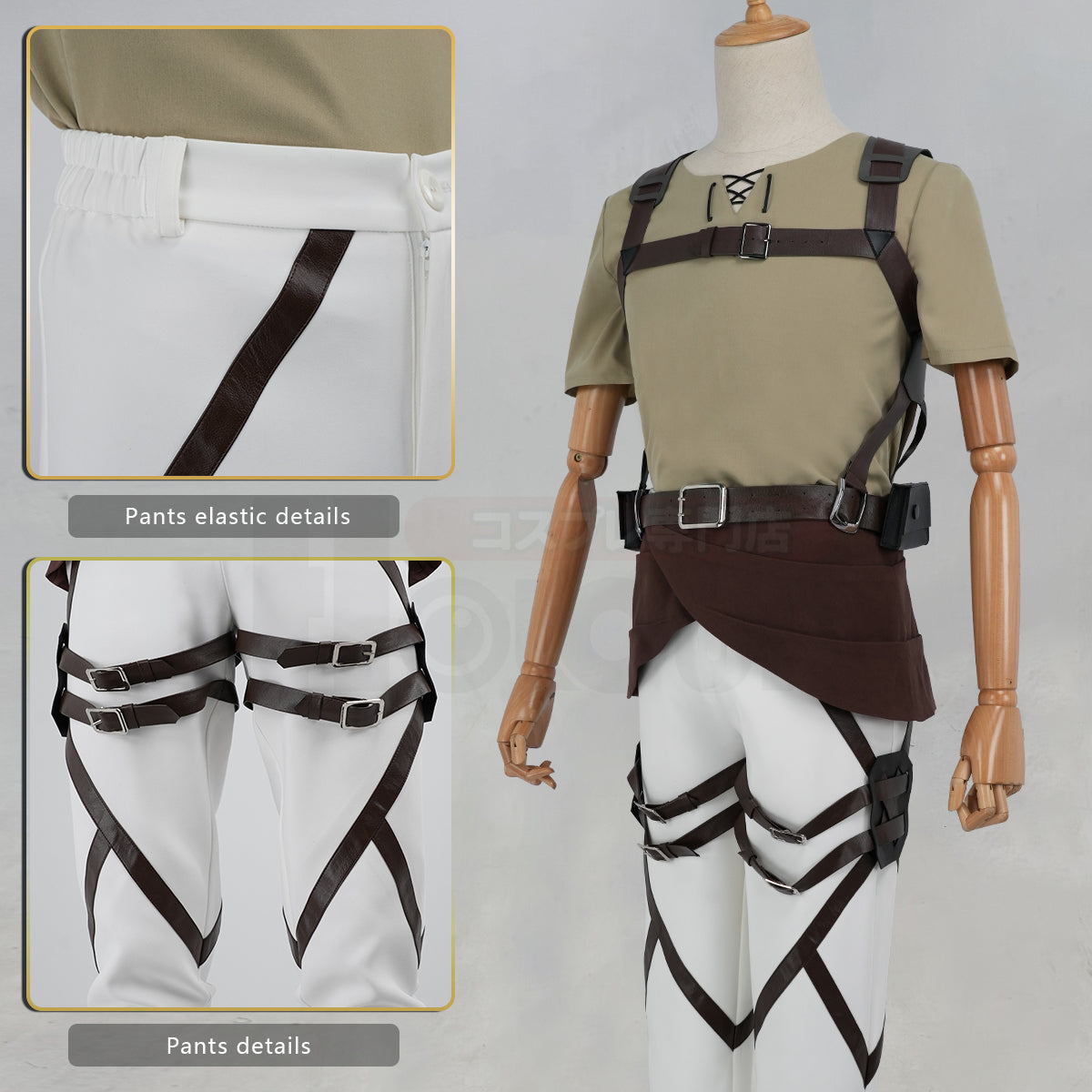 Pre-sale YOO Anime Levi Ackerman Eren Jaeger Cosplay Costume Embroidery Jacket T-shirt Pants Belt Convention Halloween Christmas thumbnail 7