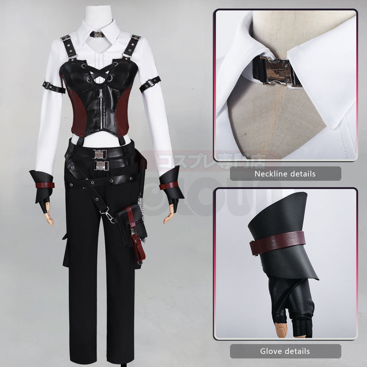 YOO Love and Deepspace Game Female Cosplay Costume Faux Leather Vest Shirt Pants Convention Halloween Christmas thumbnail 3