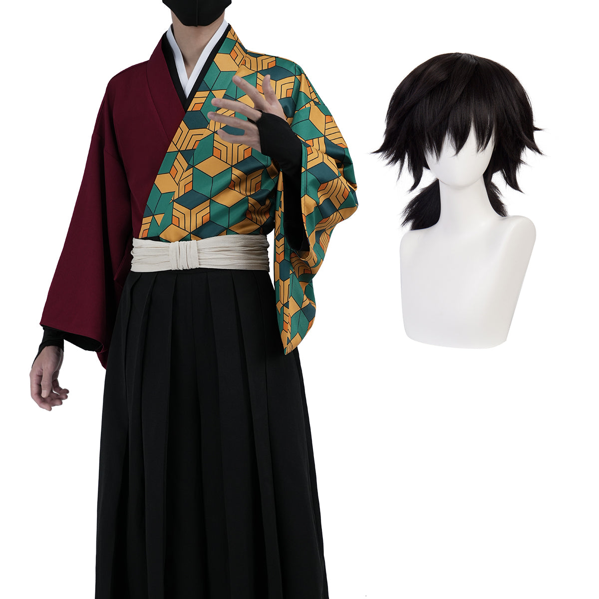 YOO Anime Tomioka Giyuu Cosplay Costume Wig Haori Top Pants Convention Halloween Christmas thumbnail 2