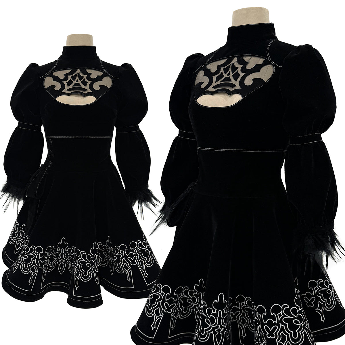 Pre-sale YOO 2B Game Cosplay Costume Embroidery Dress Convention Halloween Christmas Eye Mask Gloves Stockings Hairband thumbnail 2