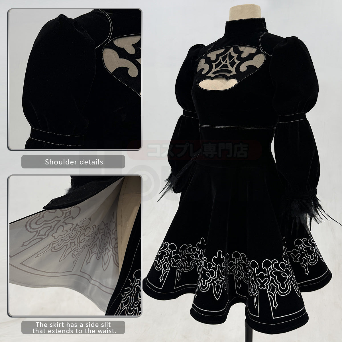 Pre-sale YOO 2B Game Cosplay Costume Embroidery Dress Convention Halloween Christmas Eye Mask Gloves Stockings Hairband thumbnail 4