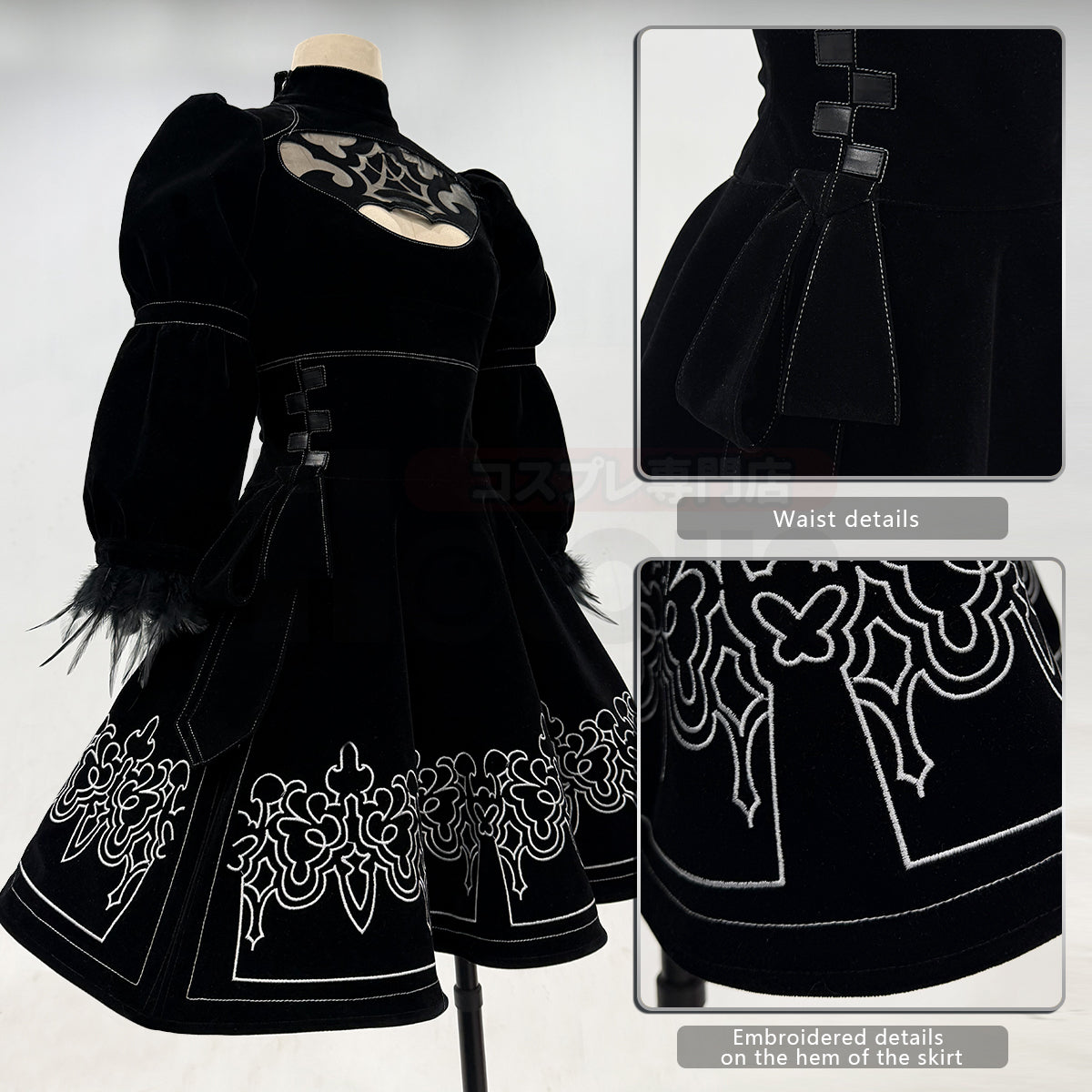 Pre-sale YOO 2B Game Cosplay Costume Embroidery Dress Convention Halloween Christmas Eye Mask Gloves Stockings Hairband thumbnail 6