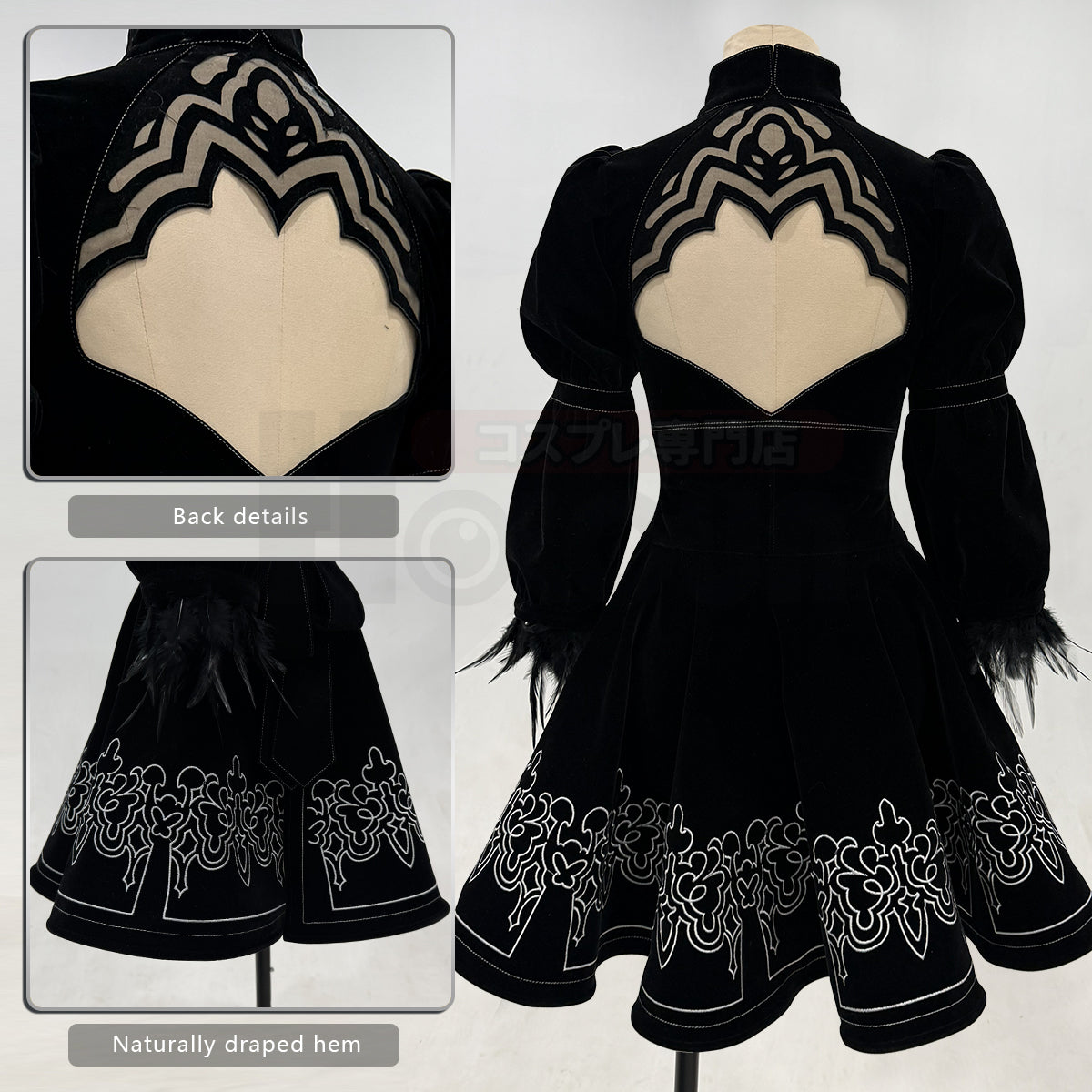 Pre-sale YOO 2B Game Cosplay Costume Embroidery Dress Convention Halloween Christmas Eye Mask Gloves Stockings Hairband thumbnail 7